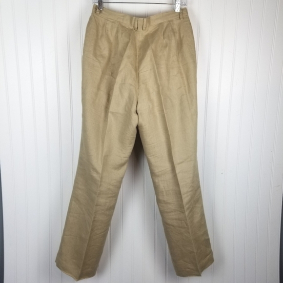 JSong Womens Linen Pants Straight Leg Size 10 Pleated Pockets Zipper Button Tan - Picture 2 of 11